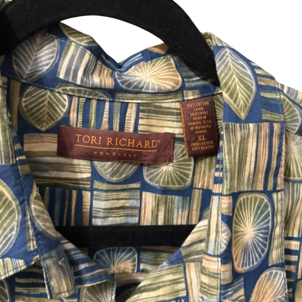 Tori Richard Mens Resortcore XL Cotton Lawn Button Up Shirt Geometric Leaf Print - Picture 3 of 5